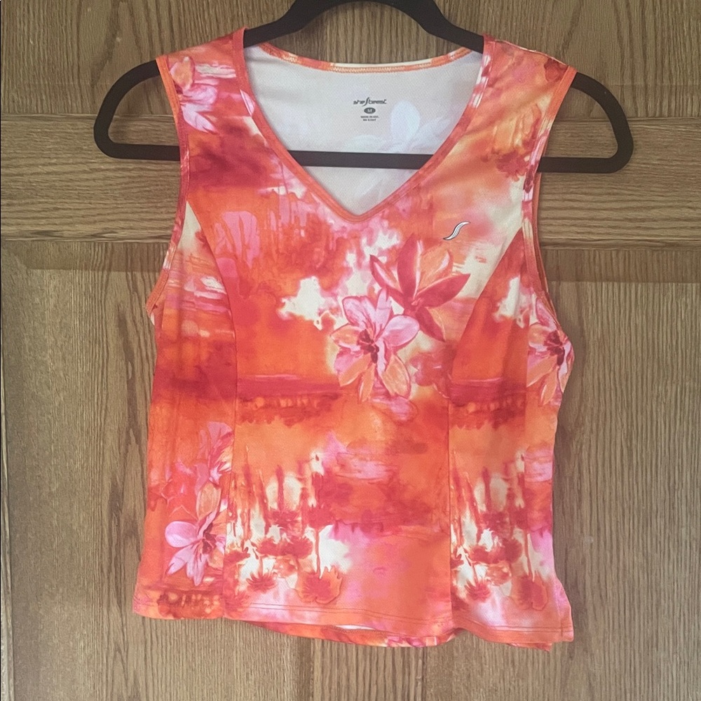 Shebeest Orange and Pink Floral Tank cycling Top